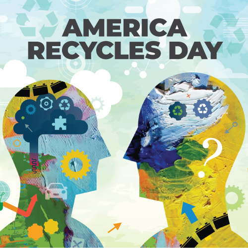 Graphic depicting industry collaboration to improve sustainability for America Recycles Day.