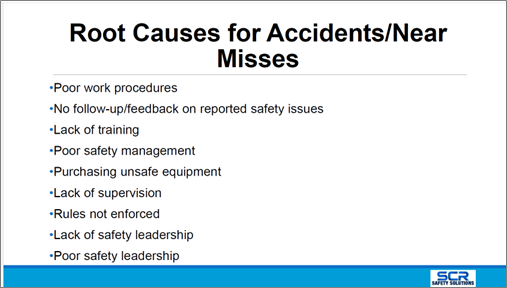 Slide on the root causes for accidents and near misses