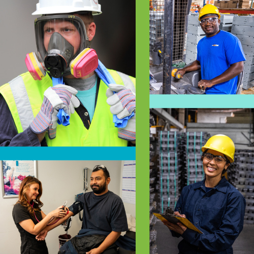 Collage of battery recycler employees and employee safety practices