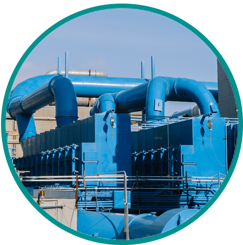 Robust air filtration system at lead battery recycling facilities for employee health and safety.