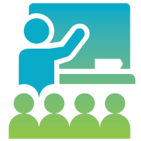 Employee health and safety training classroom icon.